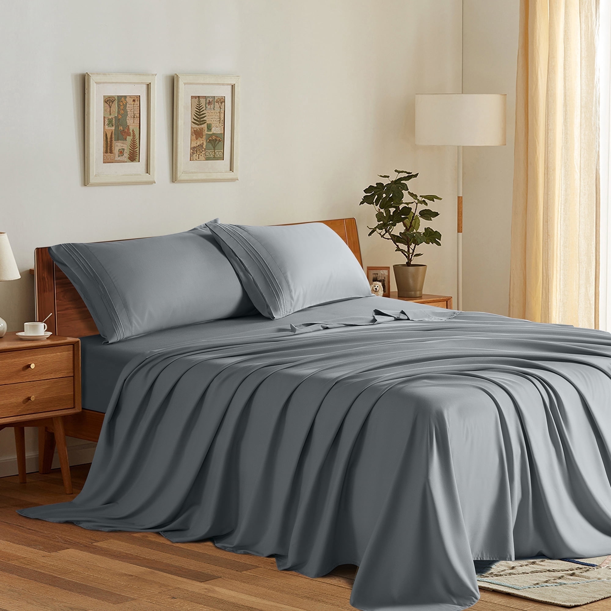 SONORO KATE Bed Sheets Set, 1800 Series Microfiber Deep Pocket 4 Pieces Luxury Soft Sheet Set, Queen, Dark Gray - Walmart.com