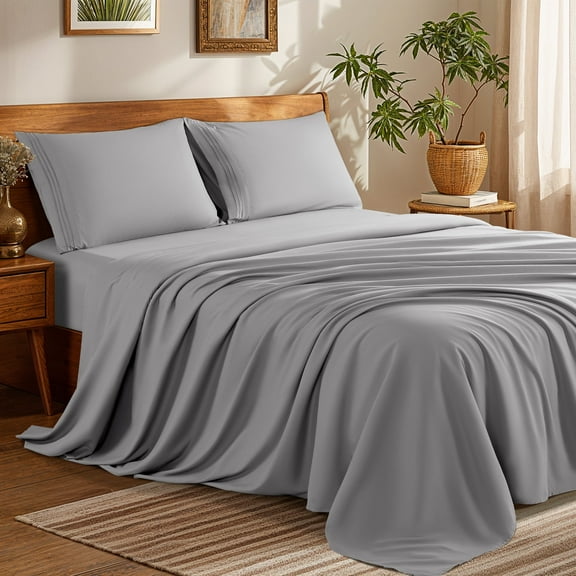 SONORO KATE Bed Sheets Set, 1800 Series Microfiber Deep Pocket 4 Pieces Luxury Soft Sheet Set, Queen, Gray