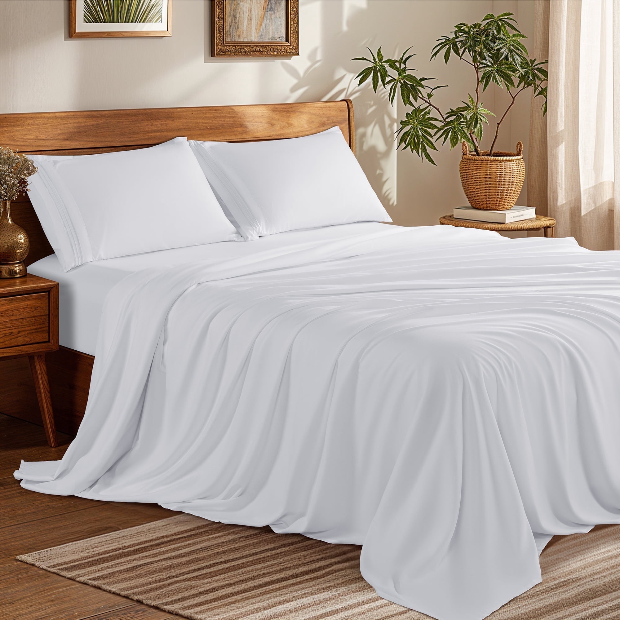 SONORO KATE Bed Sheets Set 1800 Series Microfiber Deep Pocket 4 Pieces Luxury Soft Sheet Set Queen White 60156aa9 2117 464e 9a75 2018a0545f38.0198d5f1e0e62f69882000d628d70ba3