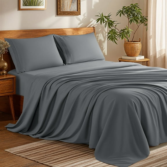 SONORO KATE RV Bed Sheets Set, 1800 Series Microfiber Deep Pocket 4 Pieces Luxury Soft Sheet Set, Short Queen, Dark Gray