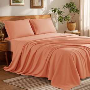 SONORO KATE Bed Sheets Set, 1800 Series Microfiber Deep Pocket 5 Pieces Luxury Soft Sheet Set, Split King, Coral