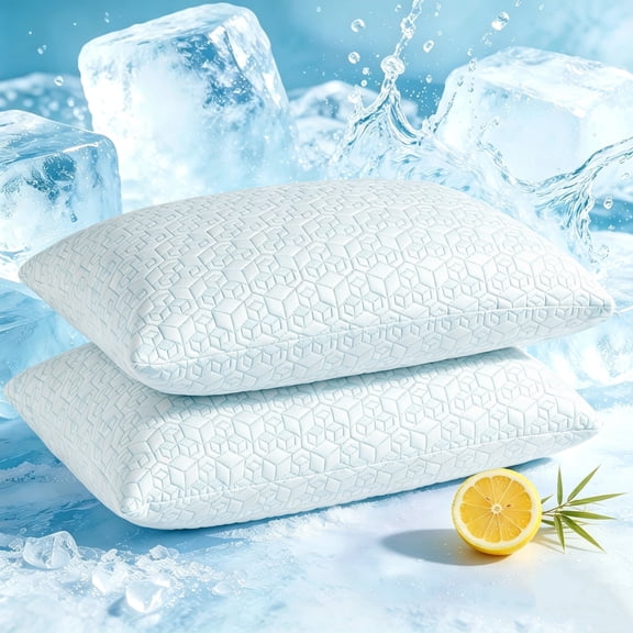SONORO KATE Cooling Bamboo Shredded Memory Foam Pillows Queen Size Set of 2, Adjustable Firm Pillows for Side, Back and Hot Sleepers, Removable Washable Cover(20" × 30")