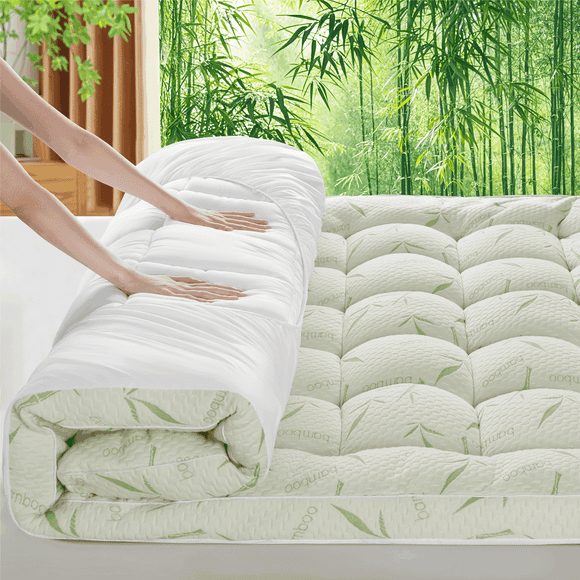 SONORO KATE Cooling Extra Thick Bamboo Mattress Topper, 900GSM Fluffy Mattress Pad with 21" Deep Pocket, Queen