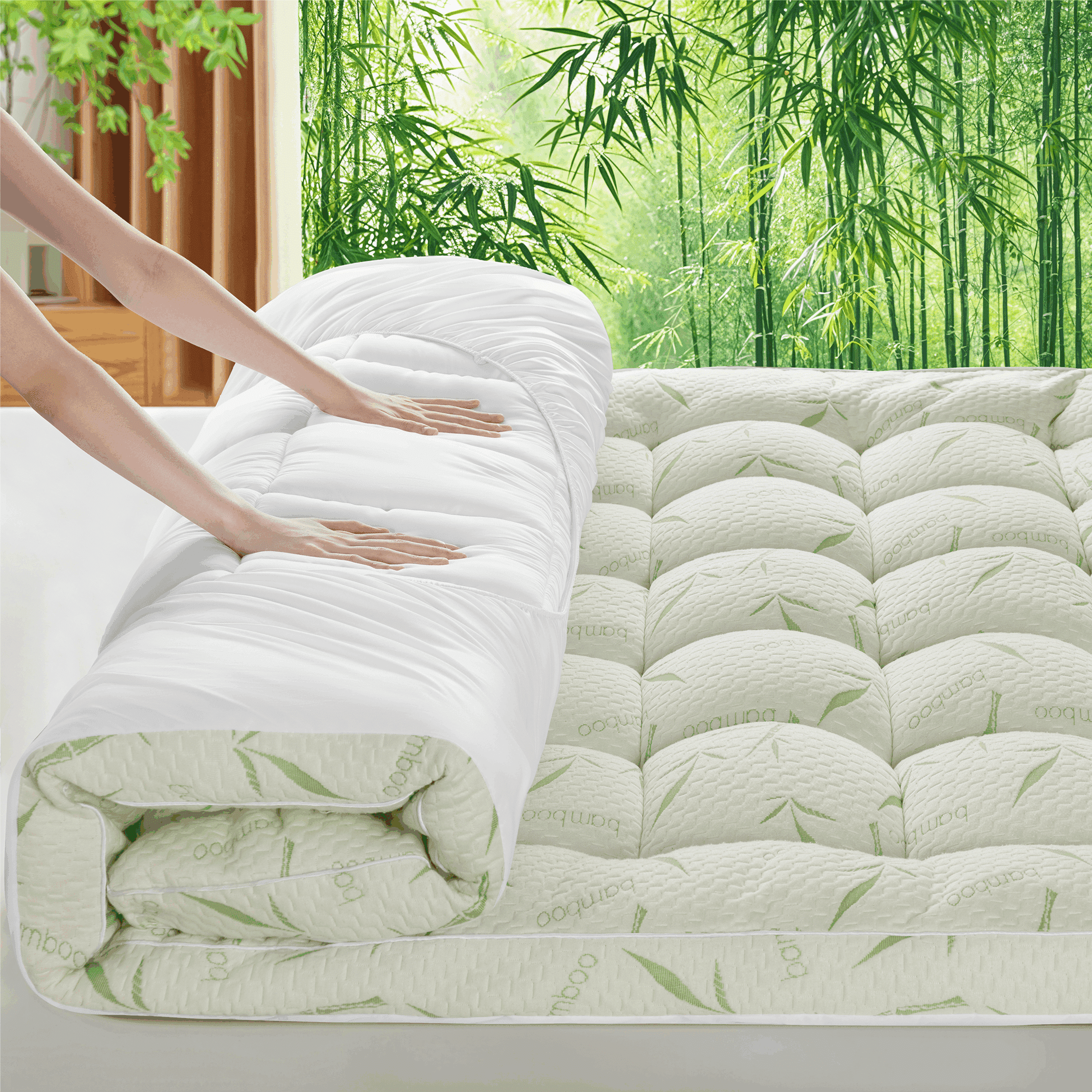 SONORO KATE Cooling Extra Thick Bamboo Mattress Topper, 900GSM Fluffy Mattress Pad with 21" Deep Pocket, Twin XL