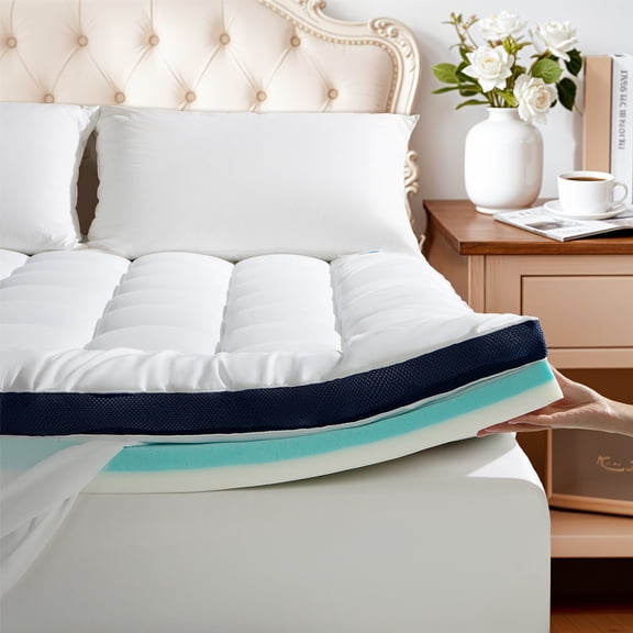 SONORO KATE Dual Layer 4'' Memory Foam Mattress Topper, 2'' Cooling Gel Memory Foam and 2'' Pillow Top Mattress Pad Cover for Pressure Relief,Twin