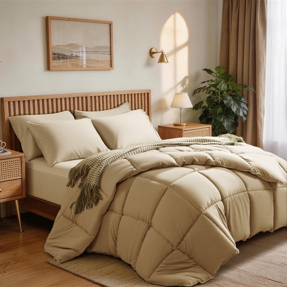 SONORO KATE Full Comforter - All Season Down Alternative Quilted Microfiber Comforter, Soft Lightweight Bedding, Beige