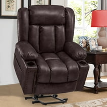 SONORO KATE Large Power Lift Recliner for Elderly with Massage and Heat, 41" Wide Breathable Leather Chair, Dark Brown