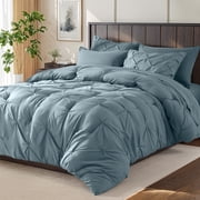 SONORO KATE Queen Comforter Set, 7 Pieces Bedding Sets for All Season, Bed in a Bag with Pleated Comforter - Flat Sheet & Fitted Sheet - Pillowcases & Shams, Gr