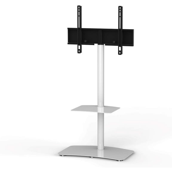 SONOROUS PL-2810 Modern TV Floor Stand Mount/Bracket with Tempered Glass Shelf for Sizes up to 60" (Steel Construction) - White