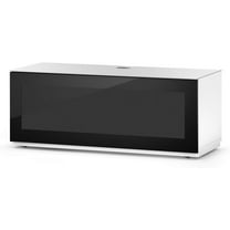 SONOROUS Studio ST-110B I/R Friendly Wood and Glass TV Stand with Hidden Wheels for Sizes up to 65" (Modern Design with 4 Shelves for Your Audio/Video Components and Consoles) - Black Glass Cover