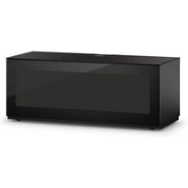 SONOROUS Studio ST-110B I/R Friendly Wood and Glass TV Stand with Hidden Wheels for Sizes up to 65" (Modern Design with 4 Shelves for Your Audio/Video Components and Consoles) - Black Glass Cover