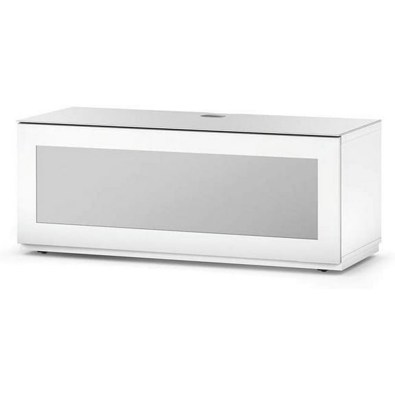 SONOROUS Studio ST-110B I/R Friendly Wood and Glass TV Stand with Hidden Wheels for Sizes up to 65" (Modern Design with 4 Shelves for Your Audio/Video Components and Consoles) - White Glass Cover