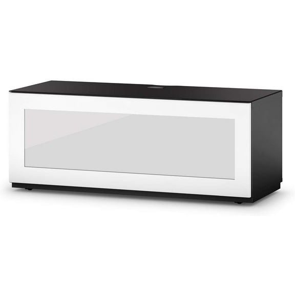 SONOROUS Studio ST-110B I/R Friendly Wood and Glass TV Stand with Hidden Wheels for Sizes up to 65" (Modern Design with 4 Shelves for Your Audio/Video Components and Consoles) - White Glass Cover