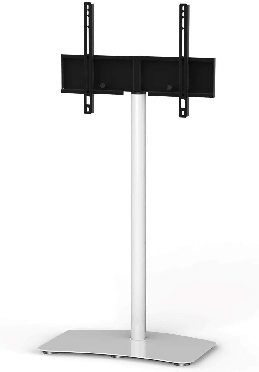 White Tempered Glass and Steel TV Stand with Mount
