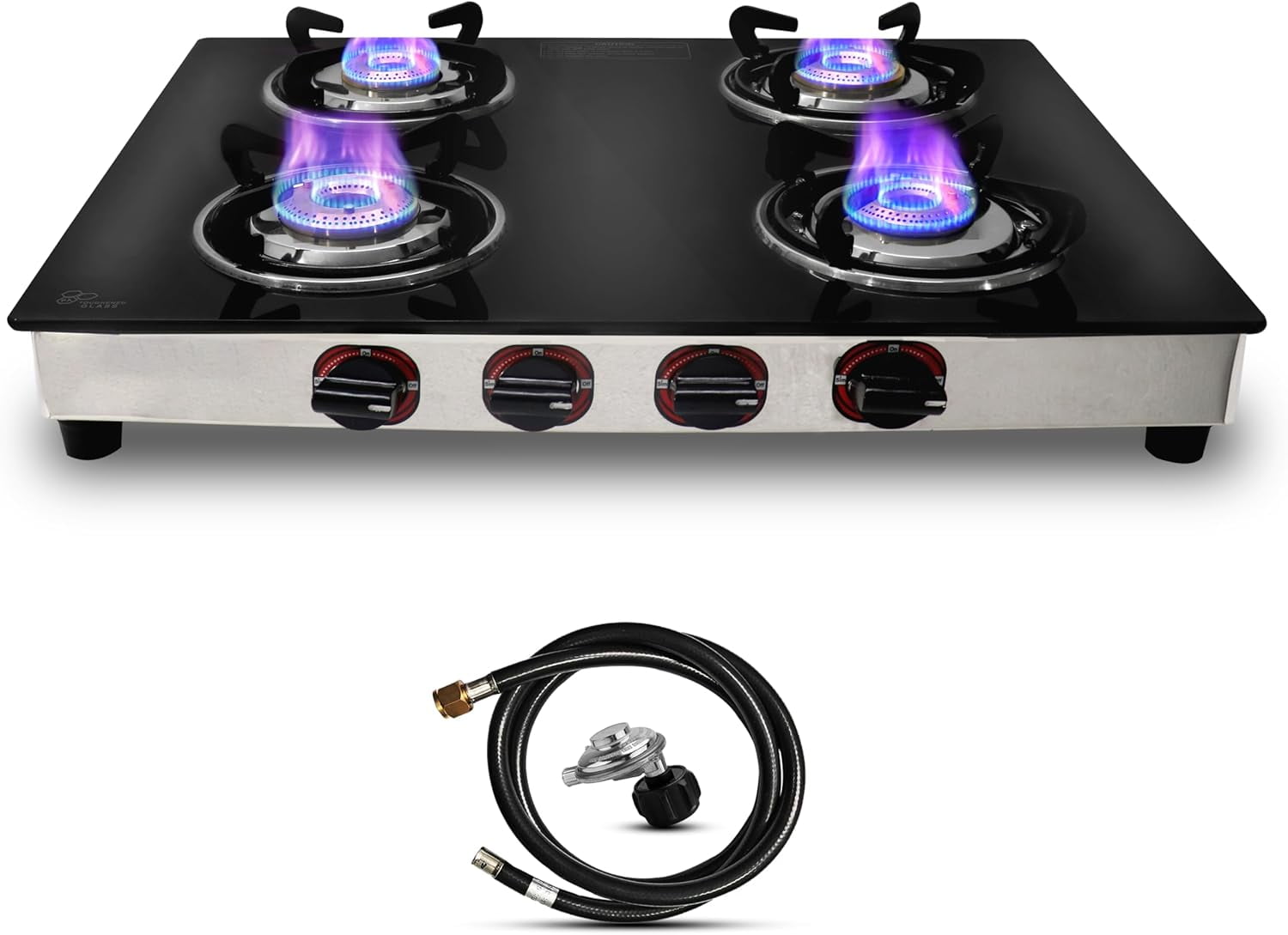 SONRET - 4 Burner Gas Stove , Portable Propane Gas Stove - Propane Cooktop Tempered Glass RV Stove For Cooking -With Hose & Regulator