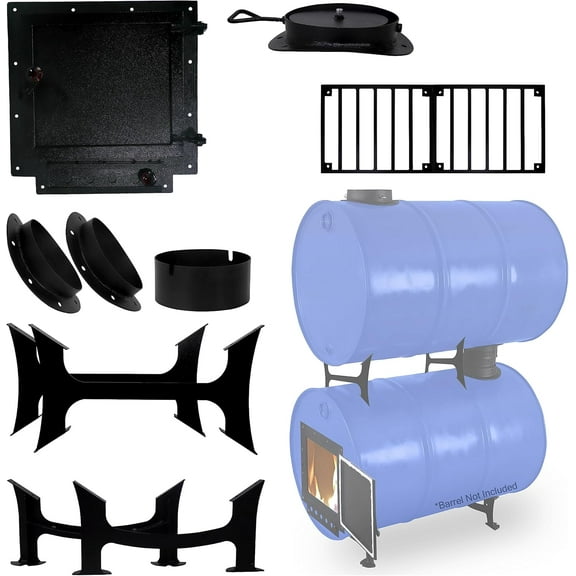 SONRET - Barrel Wood Stove Kit with Double Barrel Stove Kit & Burn Barrel Grate - Perfect for Wood Stove Kit for 55 Gallon Drum - Camp Stove kit for Heating