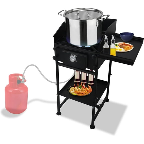 SONRET - Single Burner Propane Camping Stove - with Side & Bottom Shelf and Wind Panel