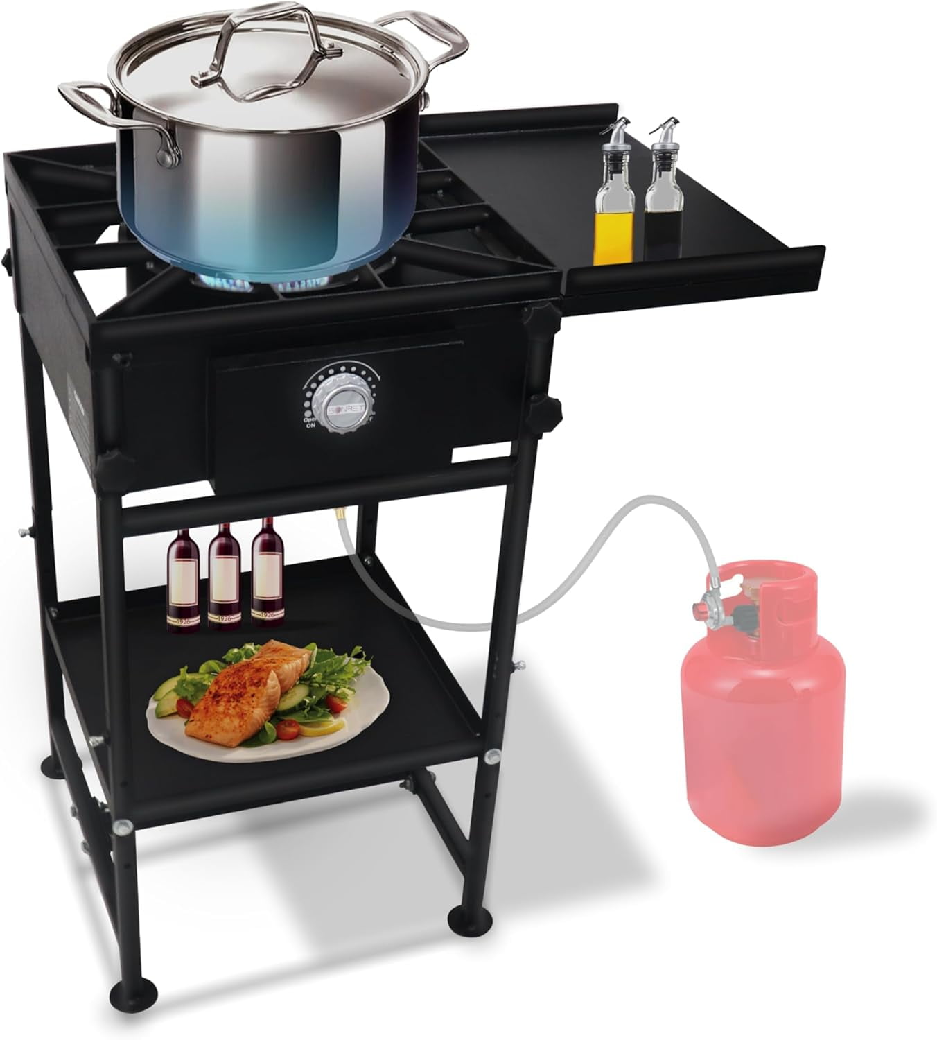 SONRET - Single Burner Propane Stove - 1,30,000 BTU - with Side Shelf & Bottom Shelf