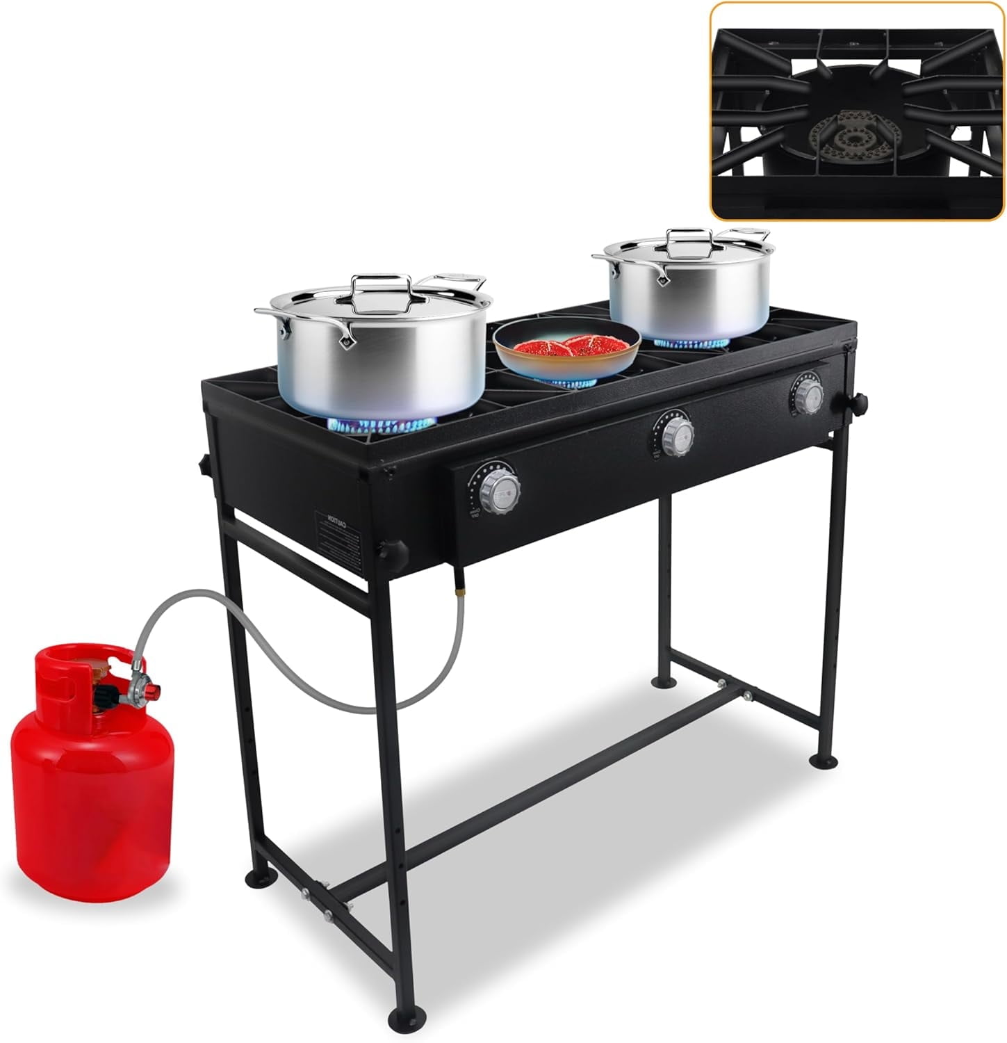 SONRET Outdoor stove propane Three Burner with Regulator & Hose for Outdoor Cooking 225,000-BTU