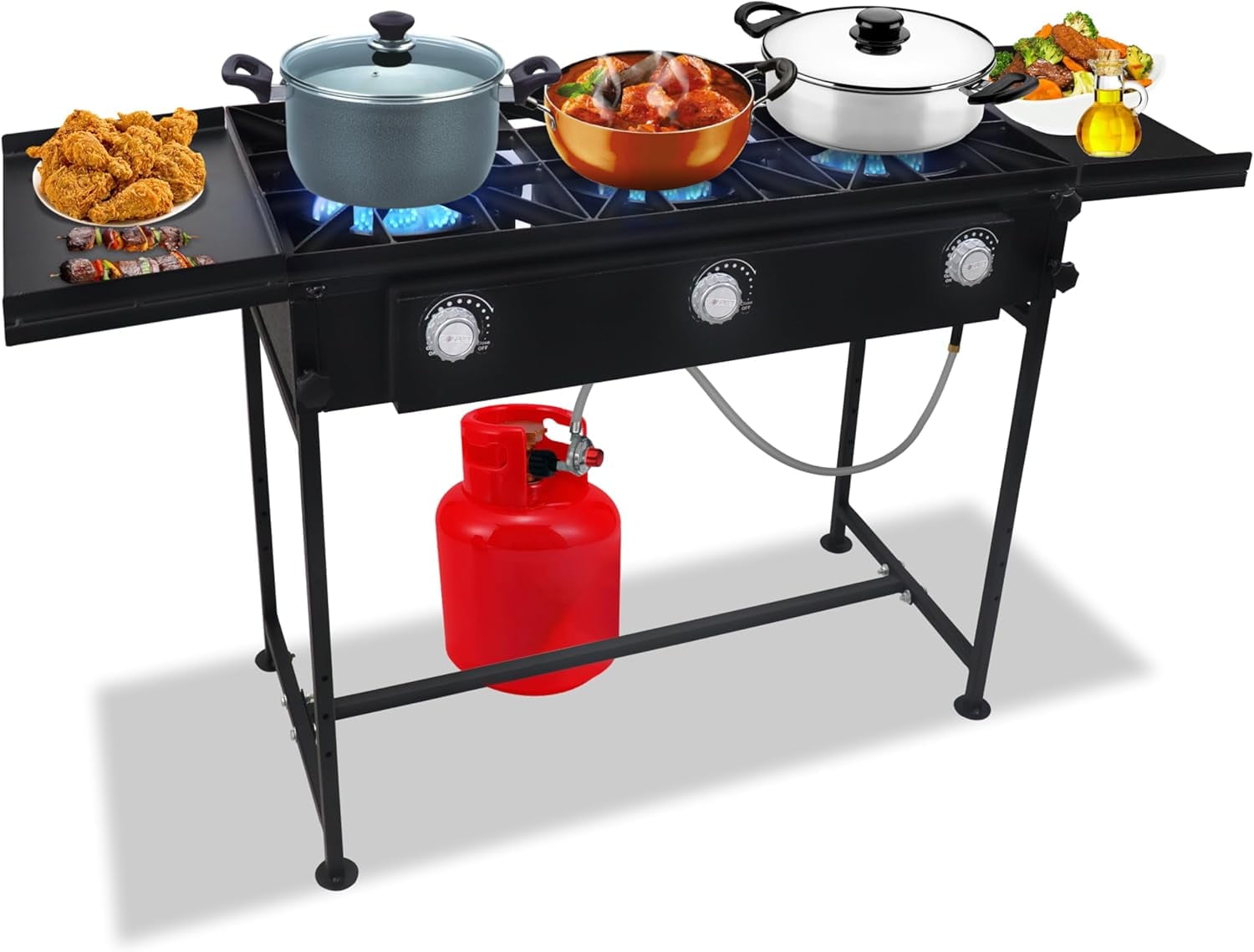 SONRET - Three Burner Propane Outdoor Camping Stove - 2,25,000 BTU - with Dual Side Shelf
