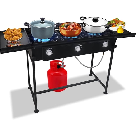 SONRET - Three Burner Propane Outdoor Camping Stove - 2,25,000 BTU - with Dual Side Shelf