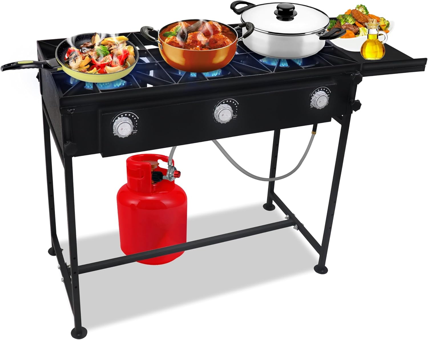 SONRET - Three Burner Propane Outdoor Camping Stove - 2,25,000 High BTU - with Side Shelf