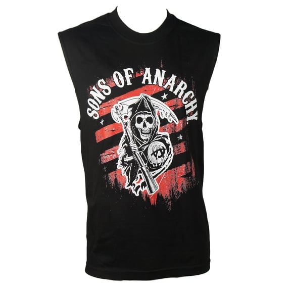 SONS OF ANARCHY men's Red Striped Reaper Muscle Shirt Black S