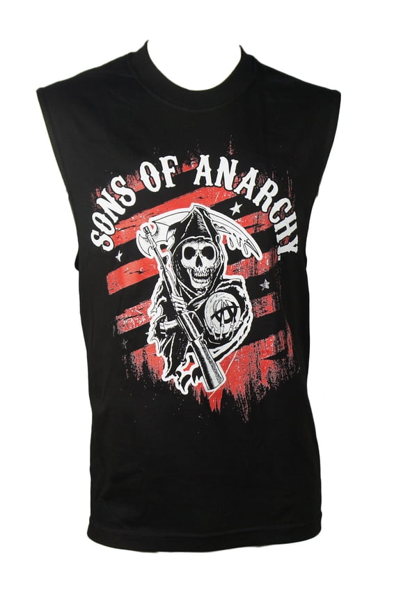 SONS OF ANARCHY men's Red Striped Reaper Muscle Shirt Black S