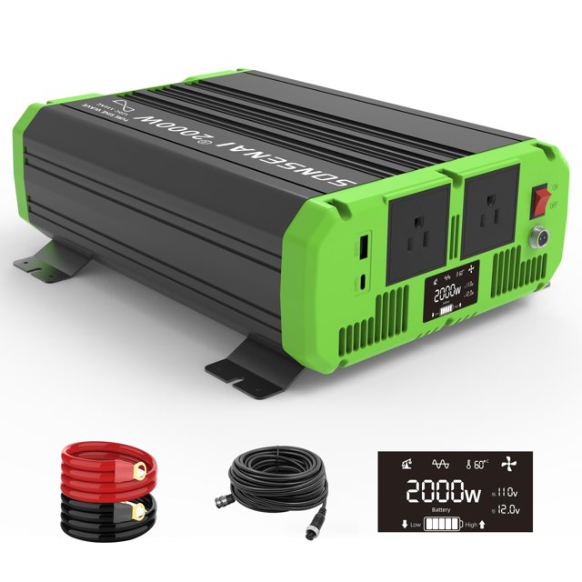 SONSENAI 2000W Car Power Inverter 12V to 110V Pure Sine Wave, Dual AC