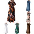 thumbnail image 1 of SONXAHE Abstract Print Maxi Dress For Women Bubble Long Sleeve Ruffle Hem Modest Daily Long Dress, 1 of 7