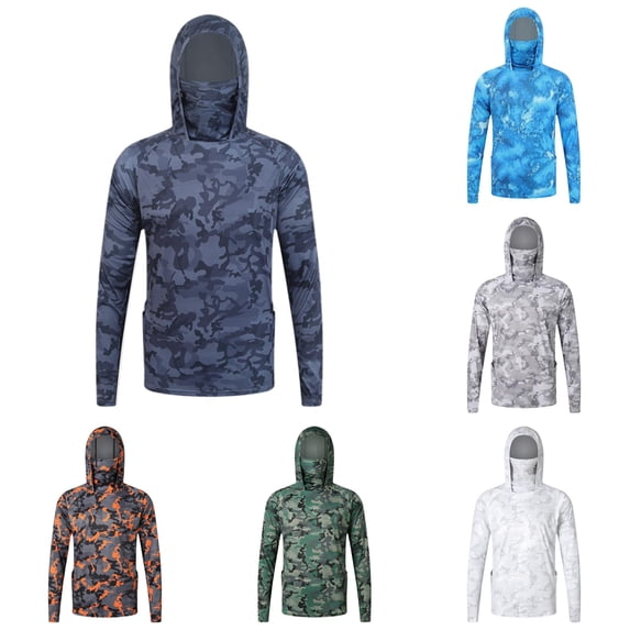 SONXAHE Balaclava Attached Hooded Top for Men Slim Fit Fishing Outdoor Long Sleeve Tee