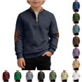 thumbnail image 1 of SONXAHE Big Boy's Leather Patch Sweatshirt Half Zip Long Sleeve Sweatshirts Daily Wear Pullover Top,Navy, 1 of 4