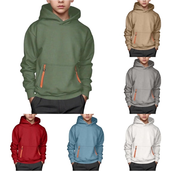 SONXAHE Big Boy's Pocket Hoodie Solid Long Sleeve Casual Hoody Sweatshirt Streetwear Hooded Sweatshirt,Green