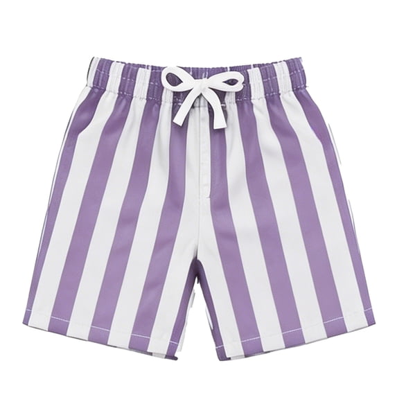 SONXAHE Big Boy's Swimsuit Striped Print Elastic Waist Swim Trunks Summer Lightweight Pool Beach Shorts Purple