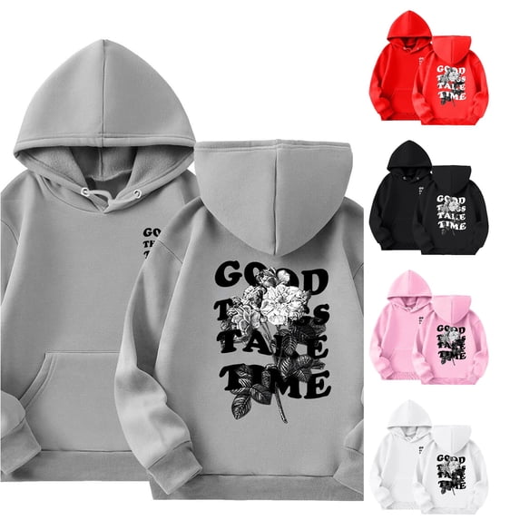 SONXAHE Big Boys Rose Letter Hoodie Long Sleeve Front Back Print Hooded Sweatshirt Casual Pullover Tops,Grey