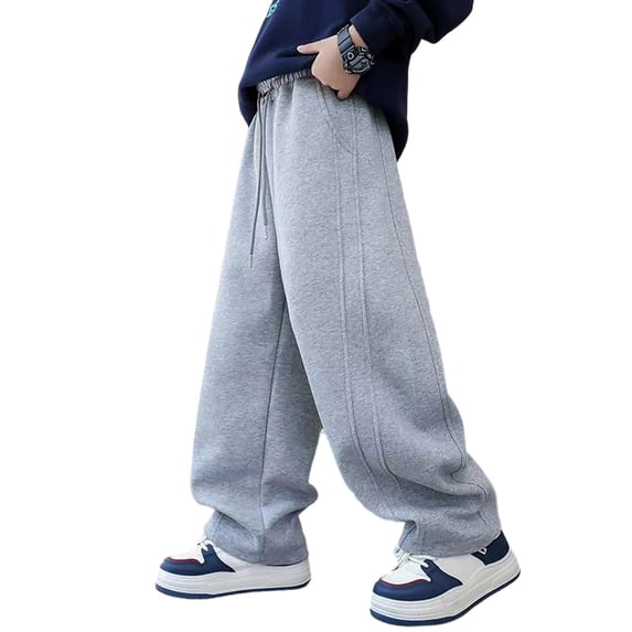 SONXAHE Big Boys Solid Sweatpants Wide Leg Elastic Waist Casual Streetwear Drawstring Trousers,Grey