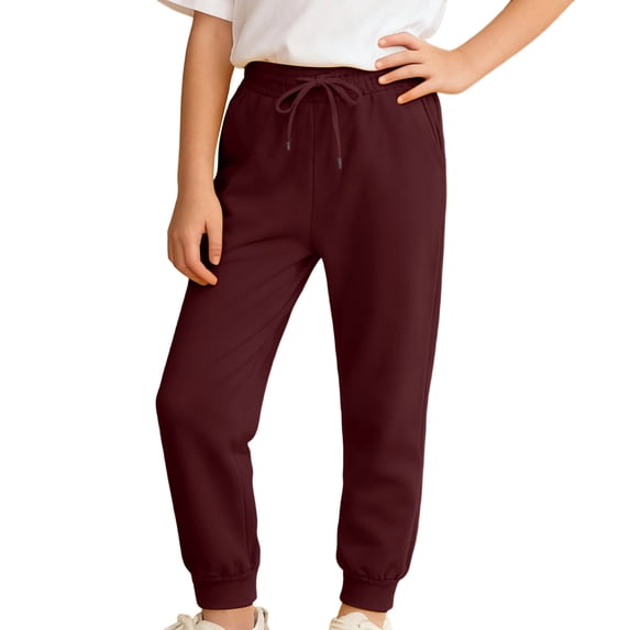 SONXAHE Big Girl Pants Drawstring Elastic Waist Jogger Sweatpants Comfortable Athletic Sports Trousers Red