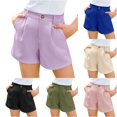 thumbnail image 1 of SONXAHE Big Girl's Button‑Front Pleated Casual Shorts Solid High‑Waist Shorts School Bottoms, 1 of 6