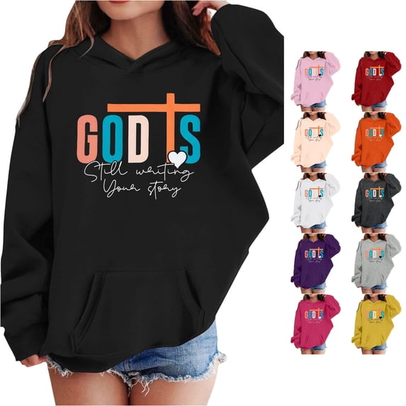 SONXAHE Big Girl's Cross Faith Text Print Hoodie Long Sleeve Hoodies Casual Daily Sweatshirts,Black