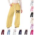 thumbnail image 1 of SONXAHE Big Girl's Room‑Fit Sweatpants Leopard‑Bow Printed School Wear Trousers, 1 of 4
