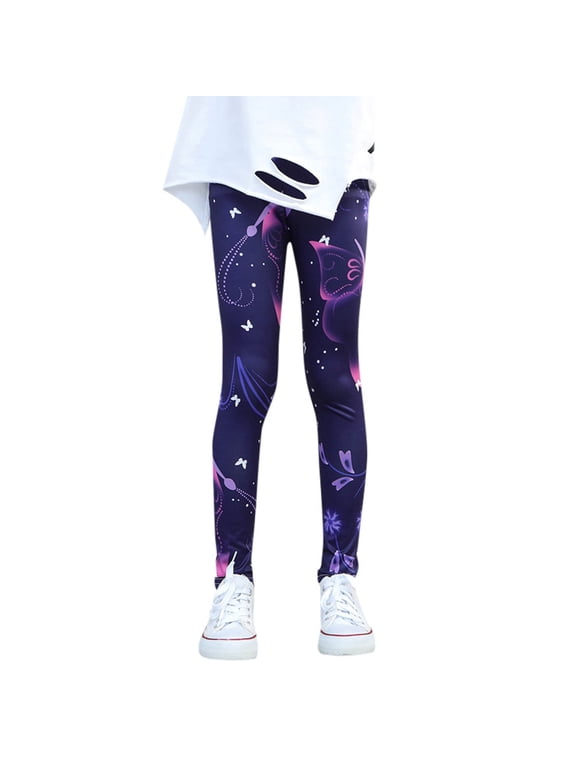 Butterfly Graphic Leggings for Big Girl High Stretch Slim Fit Active Casual Pants Everyday Ankle Bottoms
