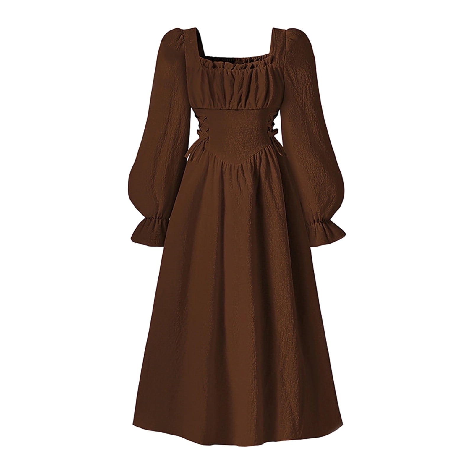 big girls brown dress SONXAHE Big Girls Dress Square Neck Long Sleeve Soft Dress Kids Fashion  Comfortable Daily Wear Dresses Red