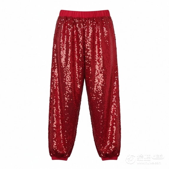 SONXAHE Big Girls Pants Sequin Cargo Jogger Pants with Elastic Waist Dance Performance Hop Pants Red