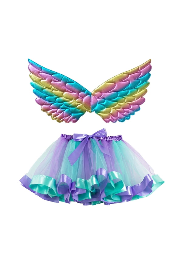 Big Girls Wing Attached Tutu Skirt Ribbon Trimmed Waist Themed Celebration Princess Bottom