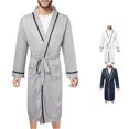 thumbnail image 1 of SONXAHE Contrast Bathrobe for Men Long Sleeve Open Front Bedtime Sleep Robe, 1 of 7