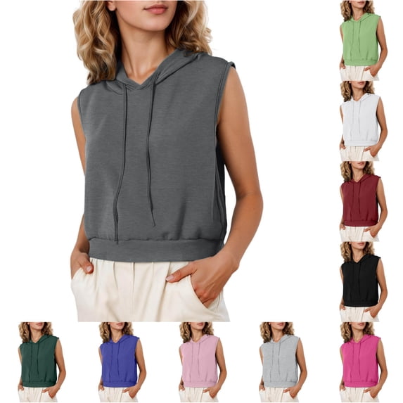 SONXAHE Cropped Cut Sleeveless Hoodie for Women Slim Fit Street Daily Tank Pullover