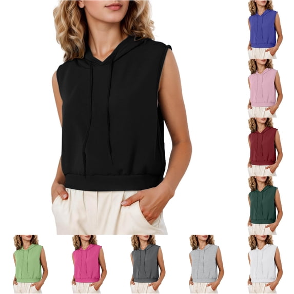 SONXAHE Cropped Cut Sleeveless Hoodie for Women Slim Fit Street Daily Tank Pullover