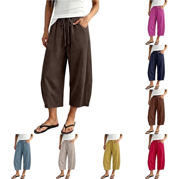 SONXAHE Cropped Length Capri Pants for Women Relaxed Beach Daily Long Trousers
