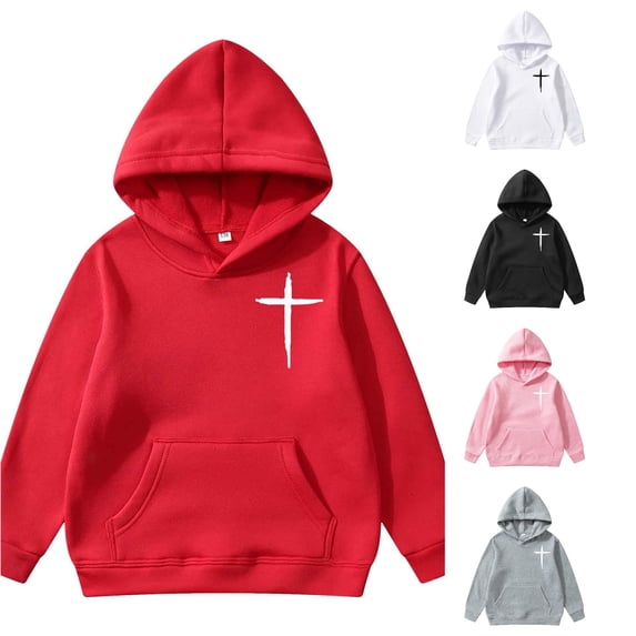 SONXAHE Cross Print Hoodie for Toddler Boys Long Sleeve Casual Hooded Sweatshirt Daily Pullover Tops,Red