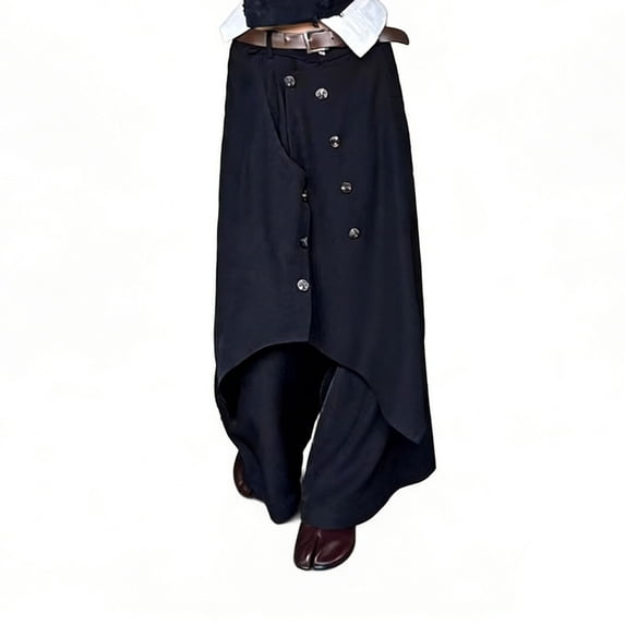 SONXAHE Double Button Front Wide Leg Pants for Men Asymmetrical Hem Street Shoot Long Trouser